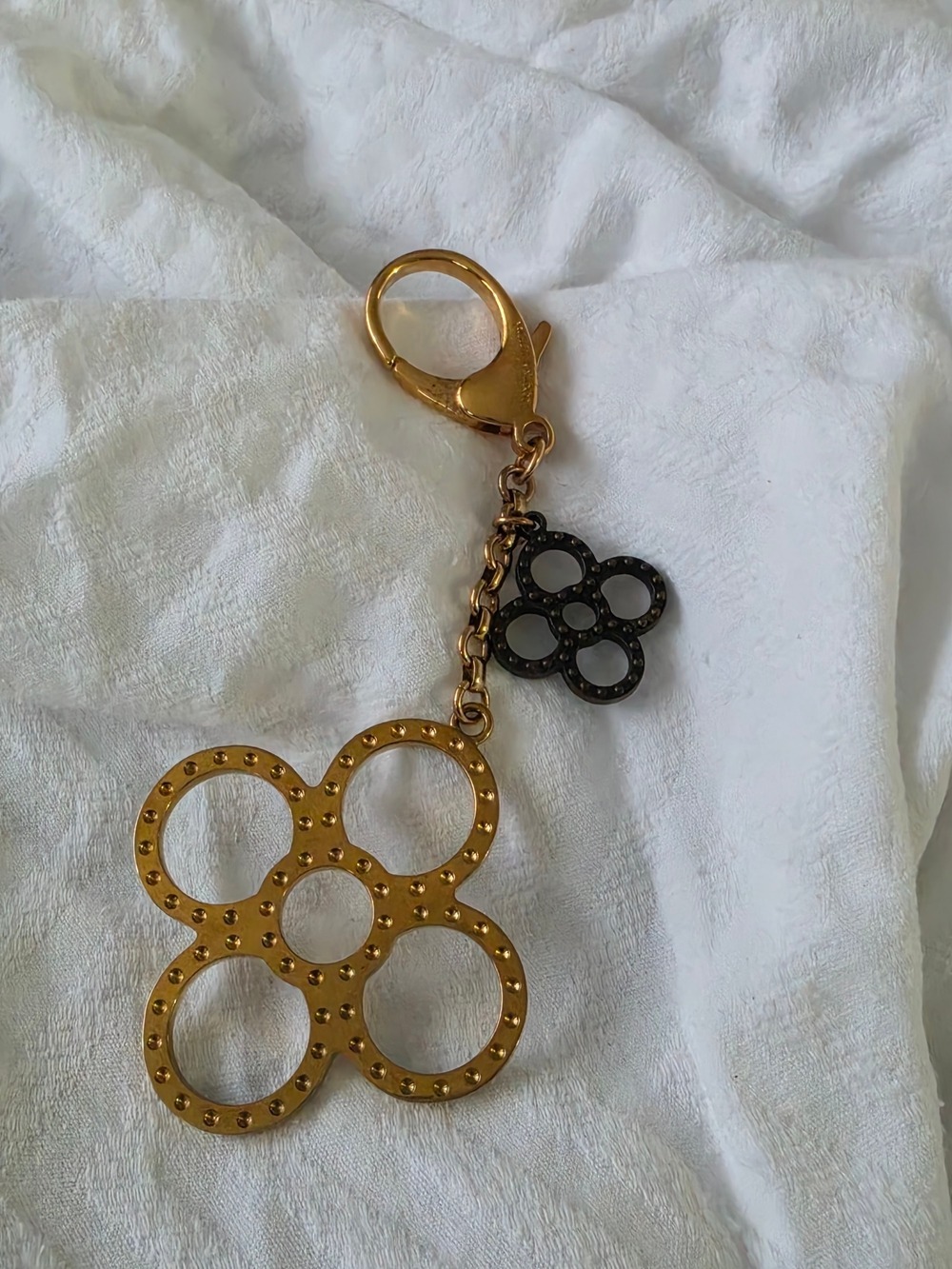 Louis Vuitton Gold Black Floral Keychain Charm